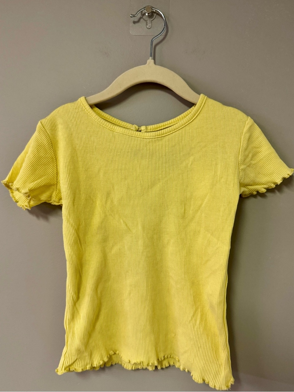 George Yellow Ribbed Short Sleeve Tee with Ruffle Edges